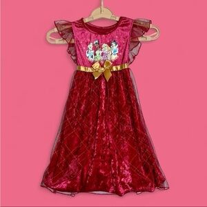 Disney Princess Toddler Girls 3T Burgundy Velvet Holiday Nightgown Dress Lace EC